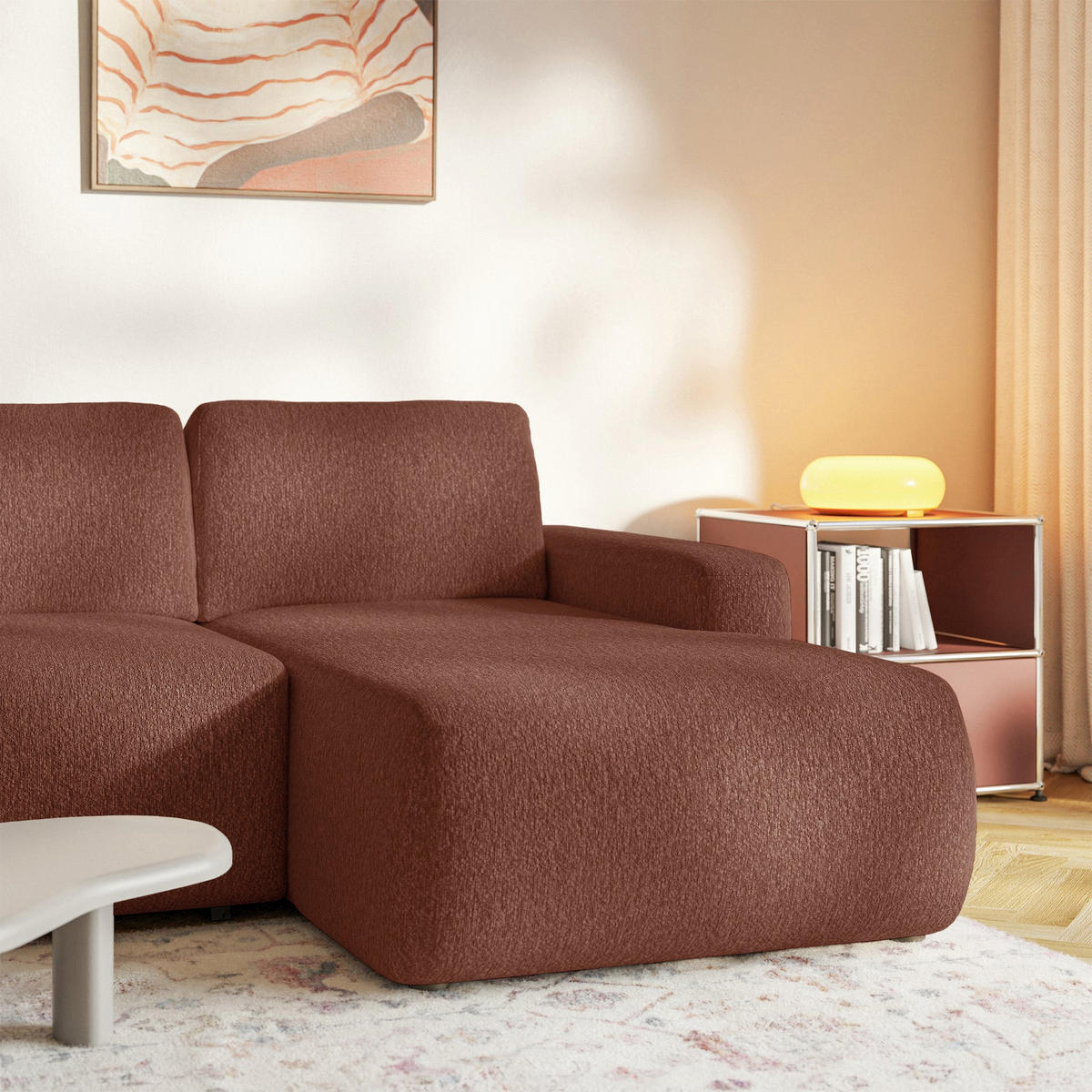 ECKSOFA Carnos Mini Kupfer Chenille - Schwarz/Kupferfarben, Kunststoff/Textil (164/238cm) - Selsey