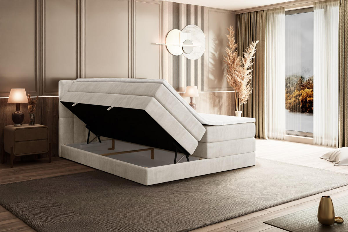 BOXSPRINGBETT MIAMI KING - 140x200 - H3/H4 - Creme - Creme, Holzwerkstoff (140/200cm) - ALTDECOR