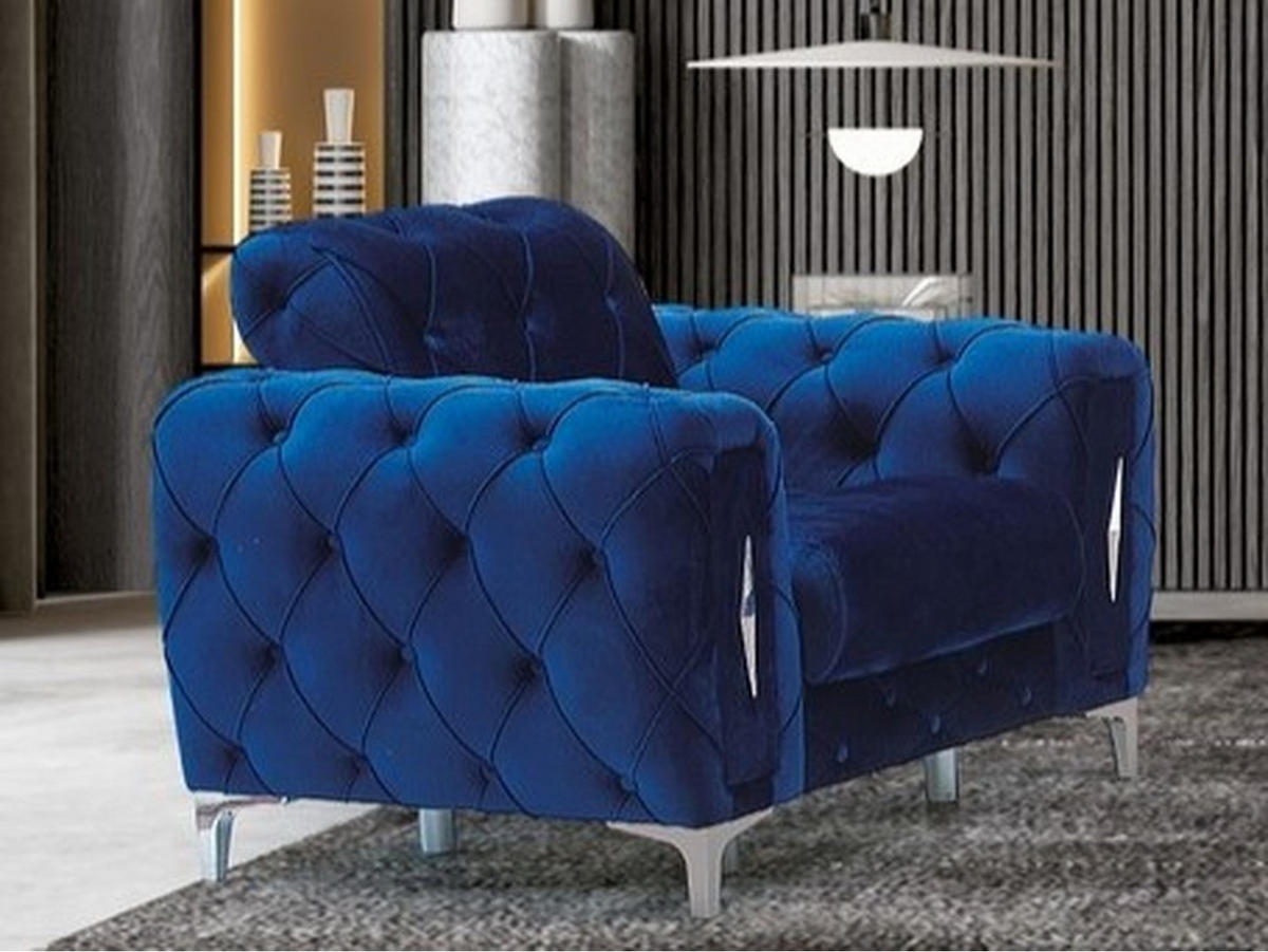 SITZGARNITUR Patna, Blau Stellvariante 3+3+1 - Blau, Holzwerkstoff/Kunststoff (245/80/100cm)