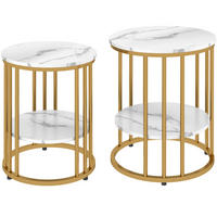 COUCHTISCH 2er Set rund in Weiß mit Ablage und Marmoroptik,45/45/55 cm - Weiß, Holz (45/45/55cm) - Flora Grace