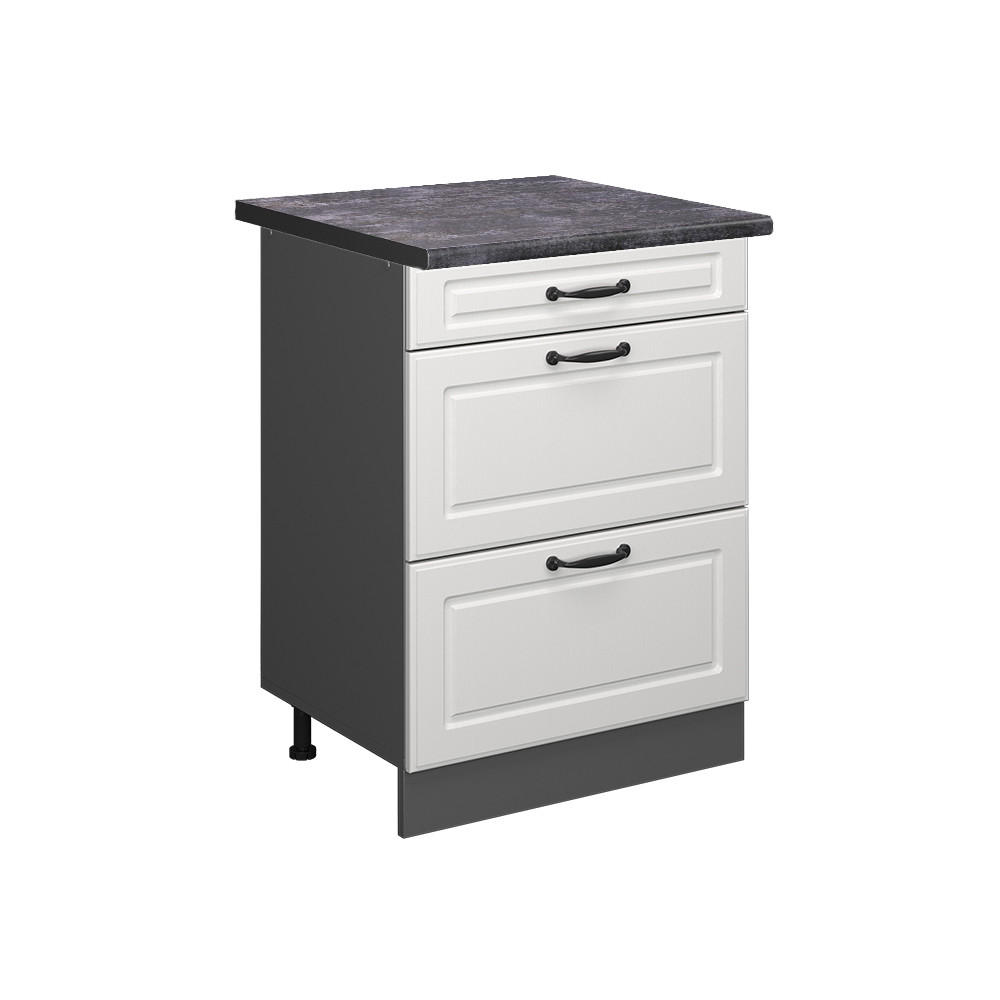 KÜCHENUNTERSCHRANK R-Line Weiß Landhaus 60 cm mit Schubladen AP Anthrazit - Anthrazit/Weiß, Holzwerkstoff (60/81.6/60cm) - Vicco