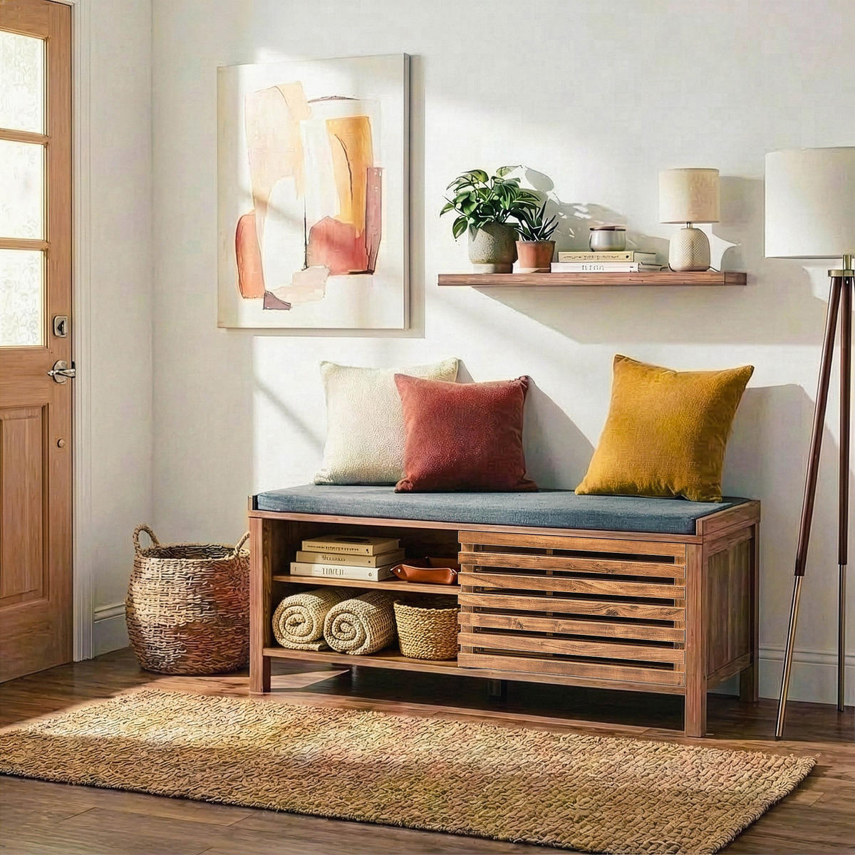 SCHUHBANK mit 2 Schiebetüren 43,5/112/51 cm - Nussbaumfarben, Holzwerkstoff (43.5/51/43cm) - Calicosy