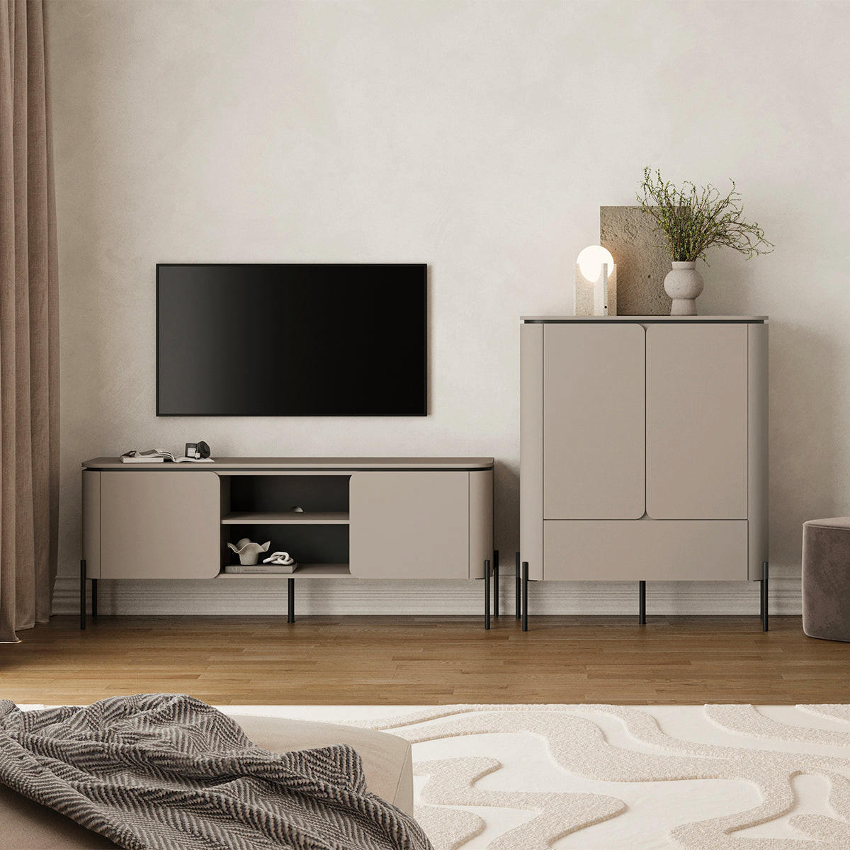 TV STOLÍK Krtko - taupe, kompozitné drevo (162.8/65/39.5cm) - Petits-meubles