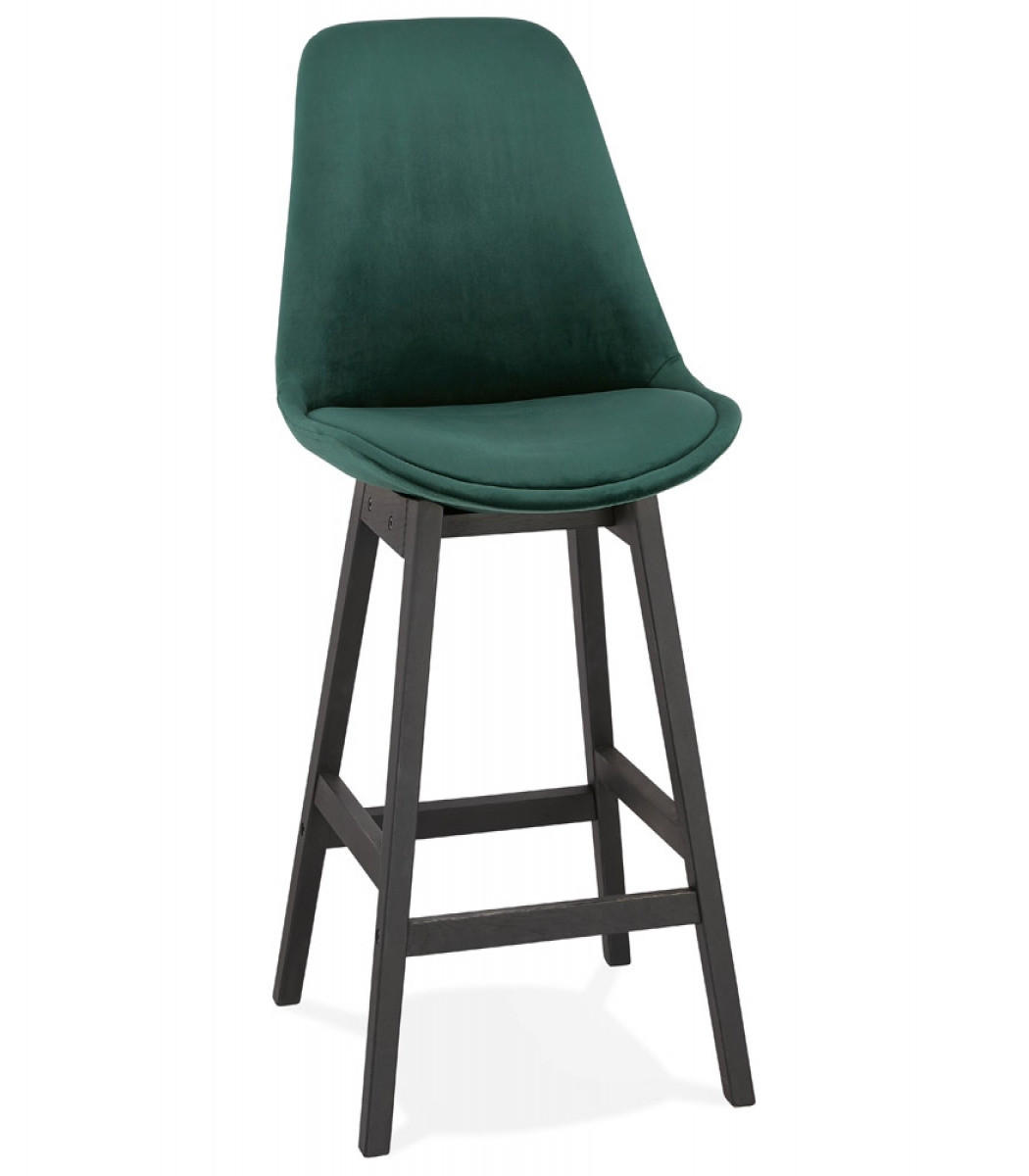 BARHOCKER mittelhoch mit Samt Sitz MORISS, Grün-Schwarz 48x56x103 cm - Schwarz/Grün, Eichenholz/Holz (48/103/56cm) - KADIMA DESIGN