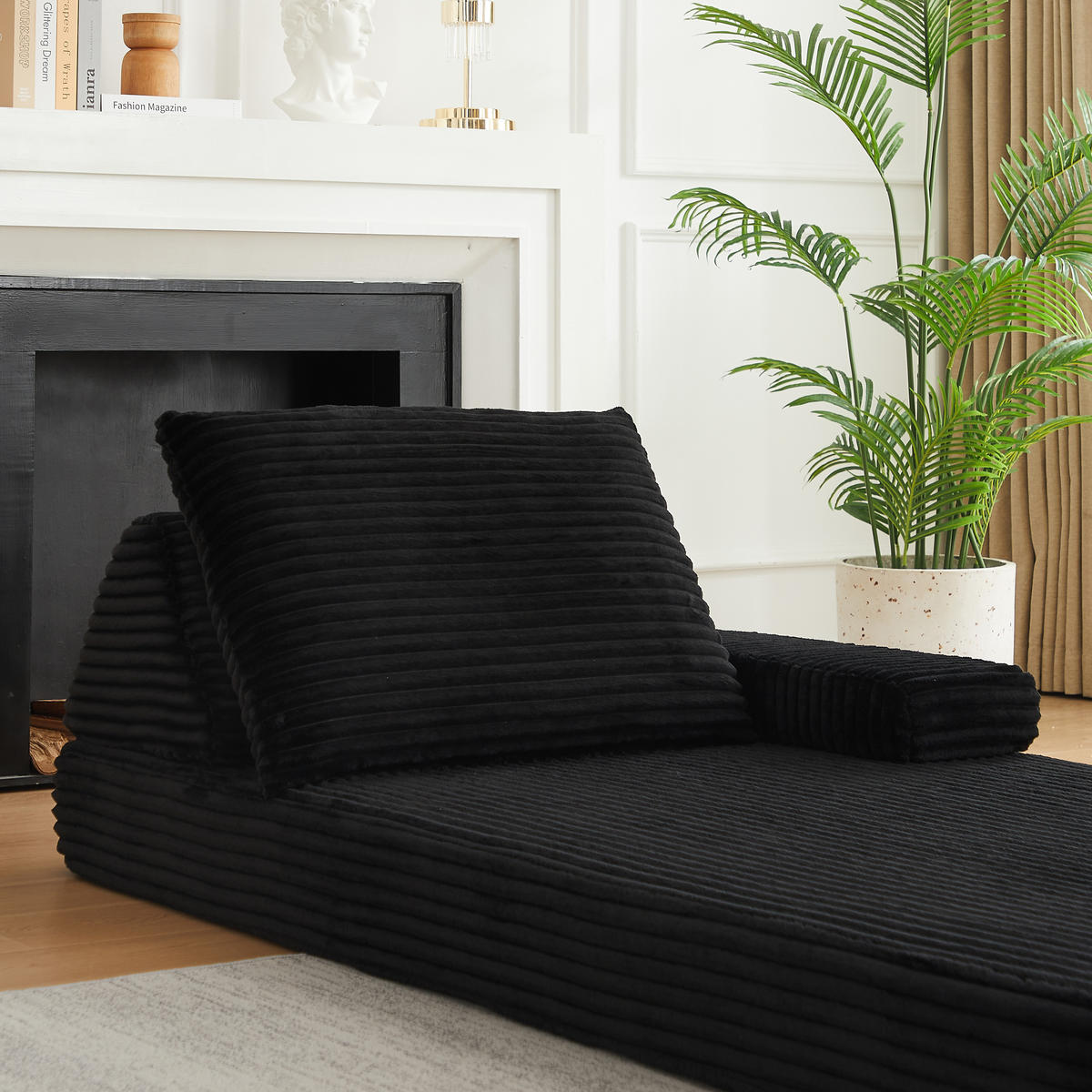 RÉCAMIERE 211 cm frei kombinierbar mit dreieckigen Rückenlehnen, DE-42722, Schwarz - Schwarz, Textil (211.5/48/106.5cm) - ComfortXL