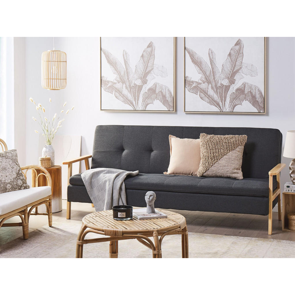 Thumbnail - Beliani Schlafsofa, Dunkelgrau, Textil, 3-Sitzer, 204x84x85 cm, Wohnzimmer, Sofas & Couches, Schlafsofas