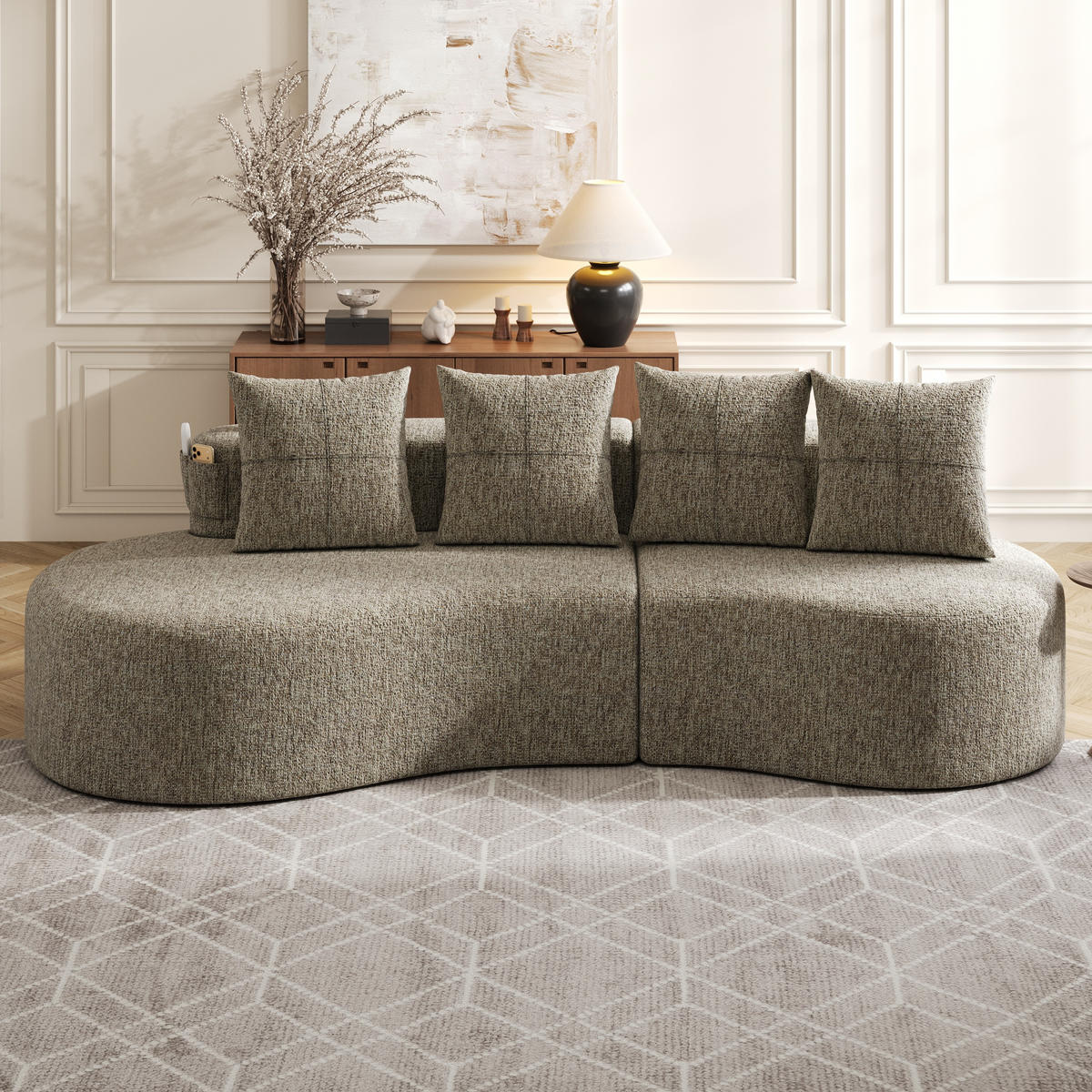 3-SITZER SOFA leinenstoff farbwahl mit getränkehalter & seitentaschen - Sandfarben, Textil (240/63/109cm) - Urban Meuble