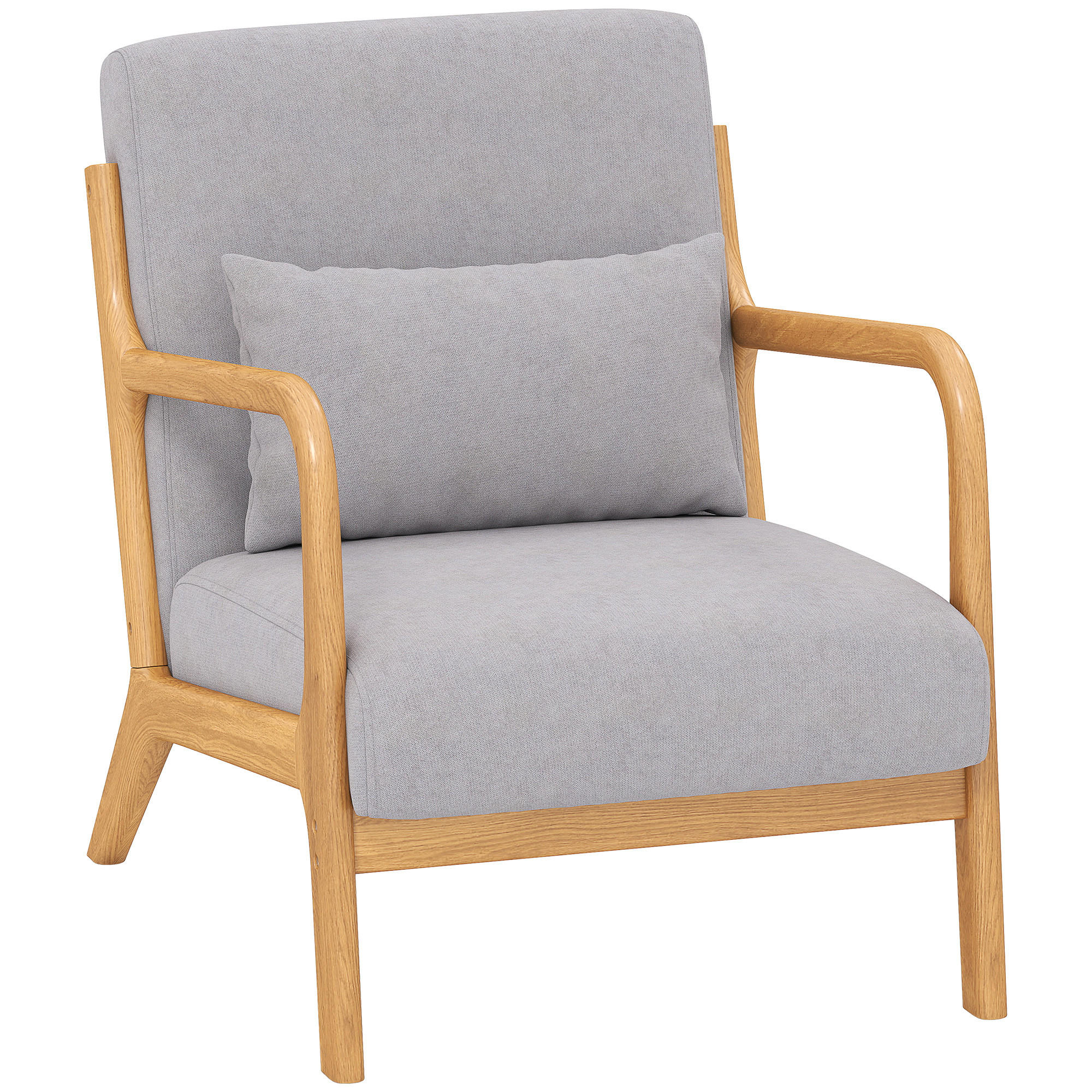 SESSEL Loungesessel mit Armlehne, Lendenkissen, S-Feder für Schlafzimmer, Grau - Naturfarben/Grau, Holz/Textil (61/76/78cm) - HOMCOM