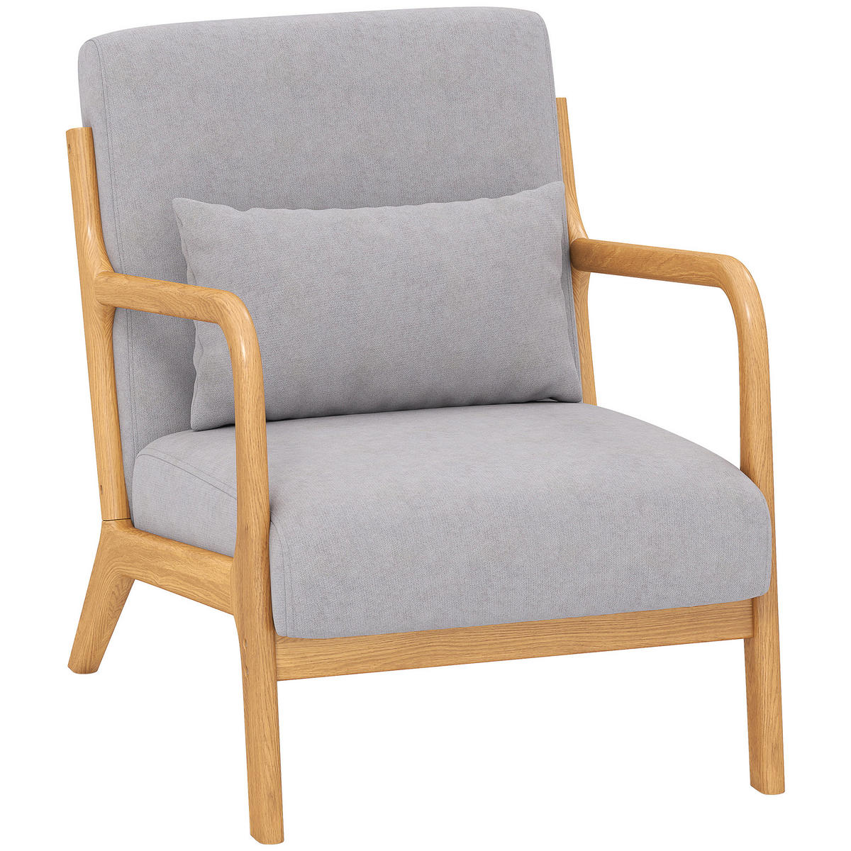 SESSEL Loungesessel mit Armlehne, Lendenkissen, S-Feder für Schlafzimmer, Grau - Naturfarben/Grau, Holz/Textil (61/76/78cm) - HOMCOM