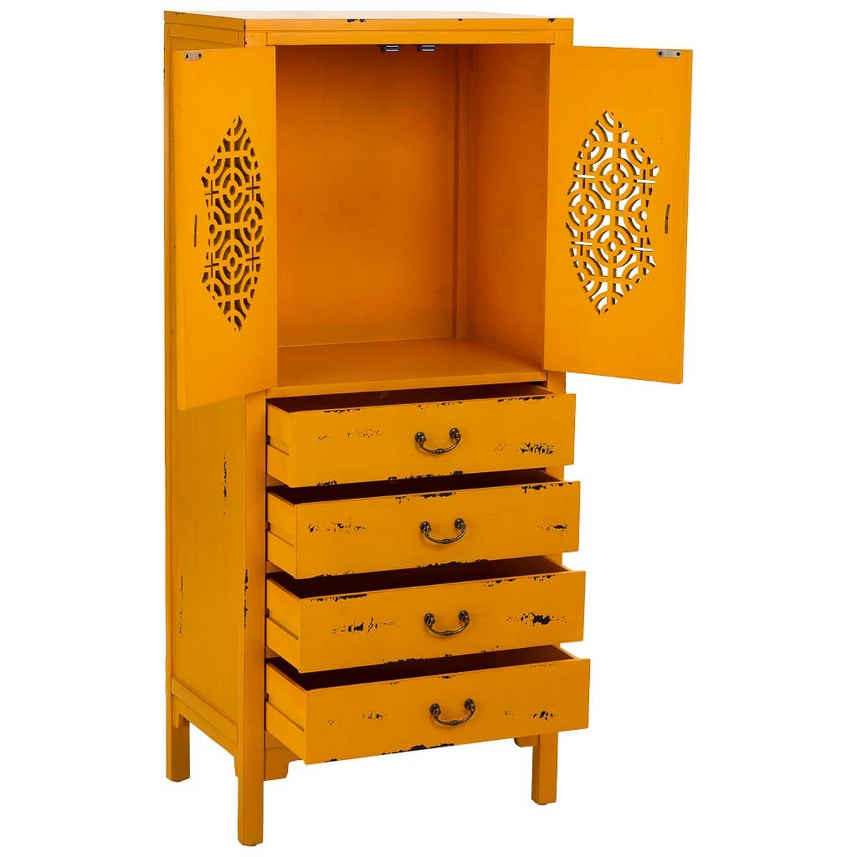 HOLZSCHRANK mit 4 schubladen und 2 türen 60x40x140 cm gelb - Gelb, Holz (60/140/40cm) - Wanderlust