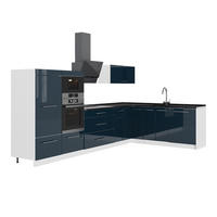 KUHINJA V OBLIKI ČRKE L Fame-Line, Temno modra z visokim sijajem/Bela, 347 x 207 cm, DP Antracit - bela/temno modra, leseni material (347/153.6/60cm) - Vicco