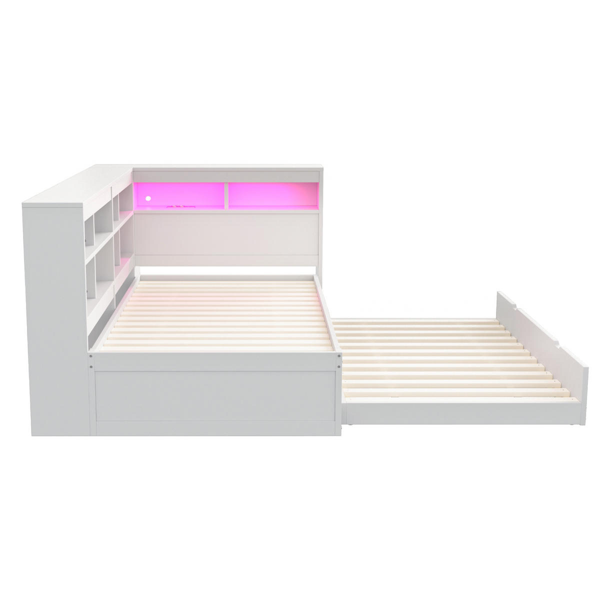 AUSZIEHBETT 90/200 cm DE-01370, in Weiß, mit USB und LED - Weiß, Holz (90/200cm) - ComfortXL