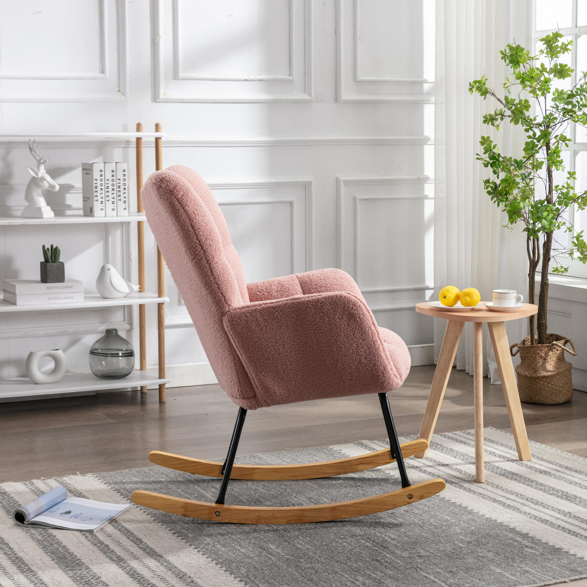 SCHAUKELSTUHL Teddy-Stoff mit gepolsterter Rückenlehne 80/70/95 cm Rosa - Rosa, Textil (70/95/80cm) - Redom