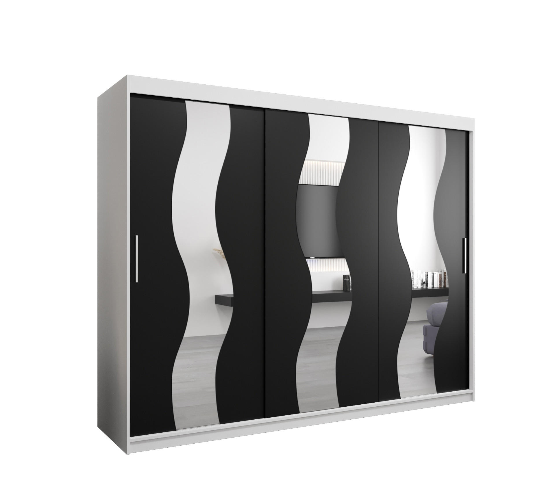 SCHWEBETÜRENSCHRANK 200/250/62 2-türig - Silberfarben/Schwarz, Holz/Kunststoff (250/200/62cm) - Abiks Möbel