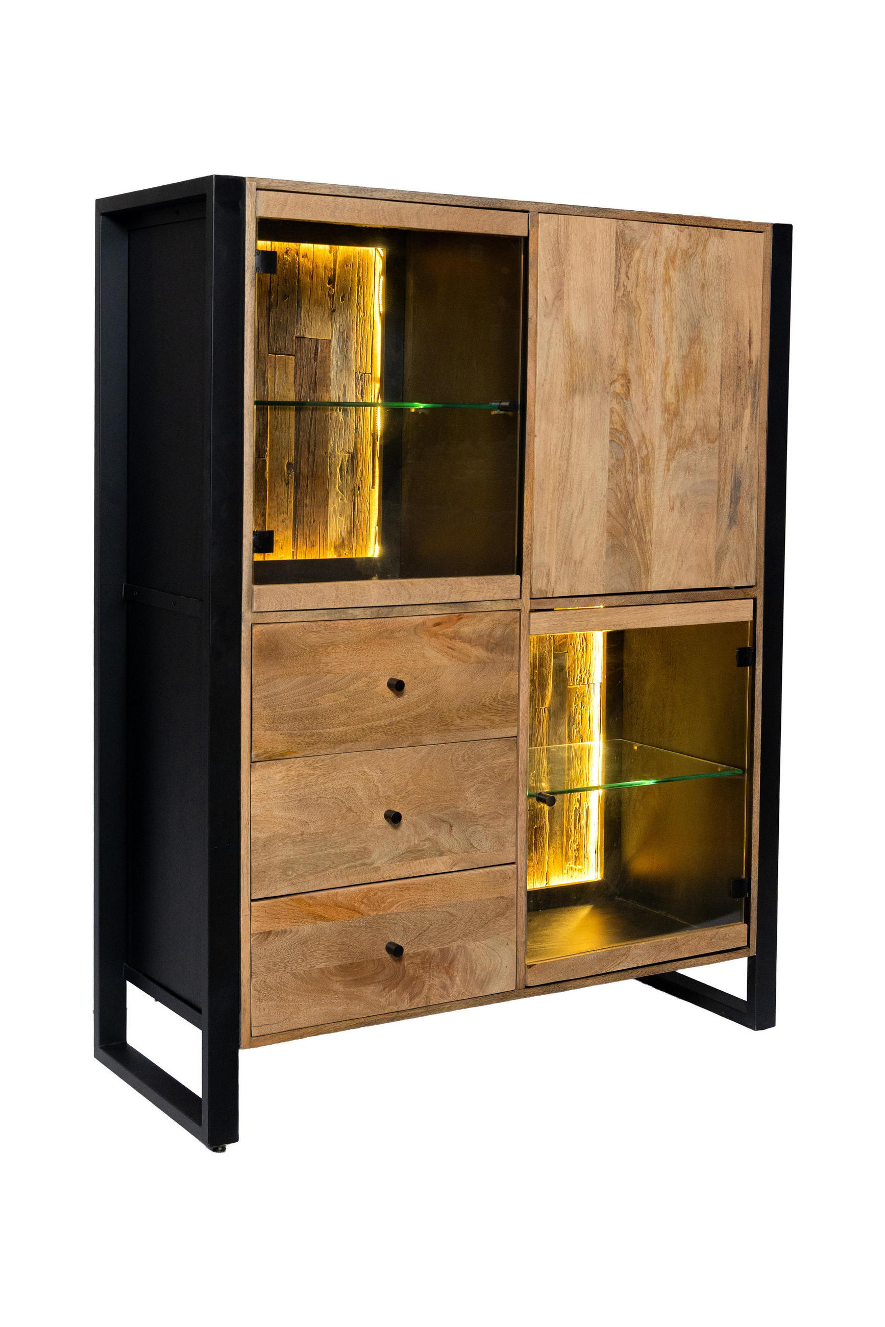 HIGHBOARD Liv Mangoholz Schwarz Matt 145x47x111cm - Schwarz, Holz (47/145/111cm) - DELUKE