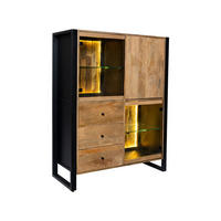 HIGHBOARD Liv Mangoholz Schwarz Matt 145x47x111cm - Schwarz, Holz (47/145/111cm) - DELUKE