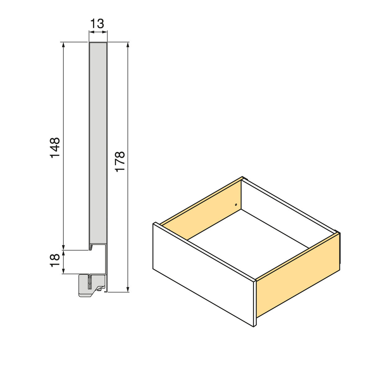 AUSSENSCHUBLADE Vertex mit 3D-Regelung, Höhe 178mm, 40Kg, Brettstärke 18mm, Tiefe 500mm, Stahl, Anthrazitgrau - Anthrazit, Metall (1.3/18/50cm) - EMUCA
