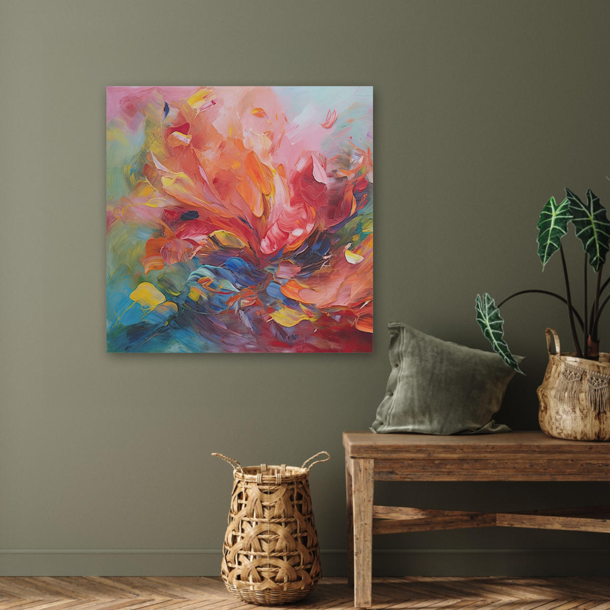 AKUSTIKBILD Ölgemälde - Kunst - Abstrakt - Farbenfroh Akustikpaneele 80x80 cm - Altrosa, Kunststoff (80/80/0.9cm) - MuchoWow