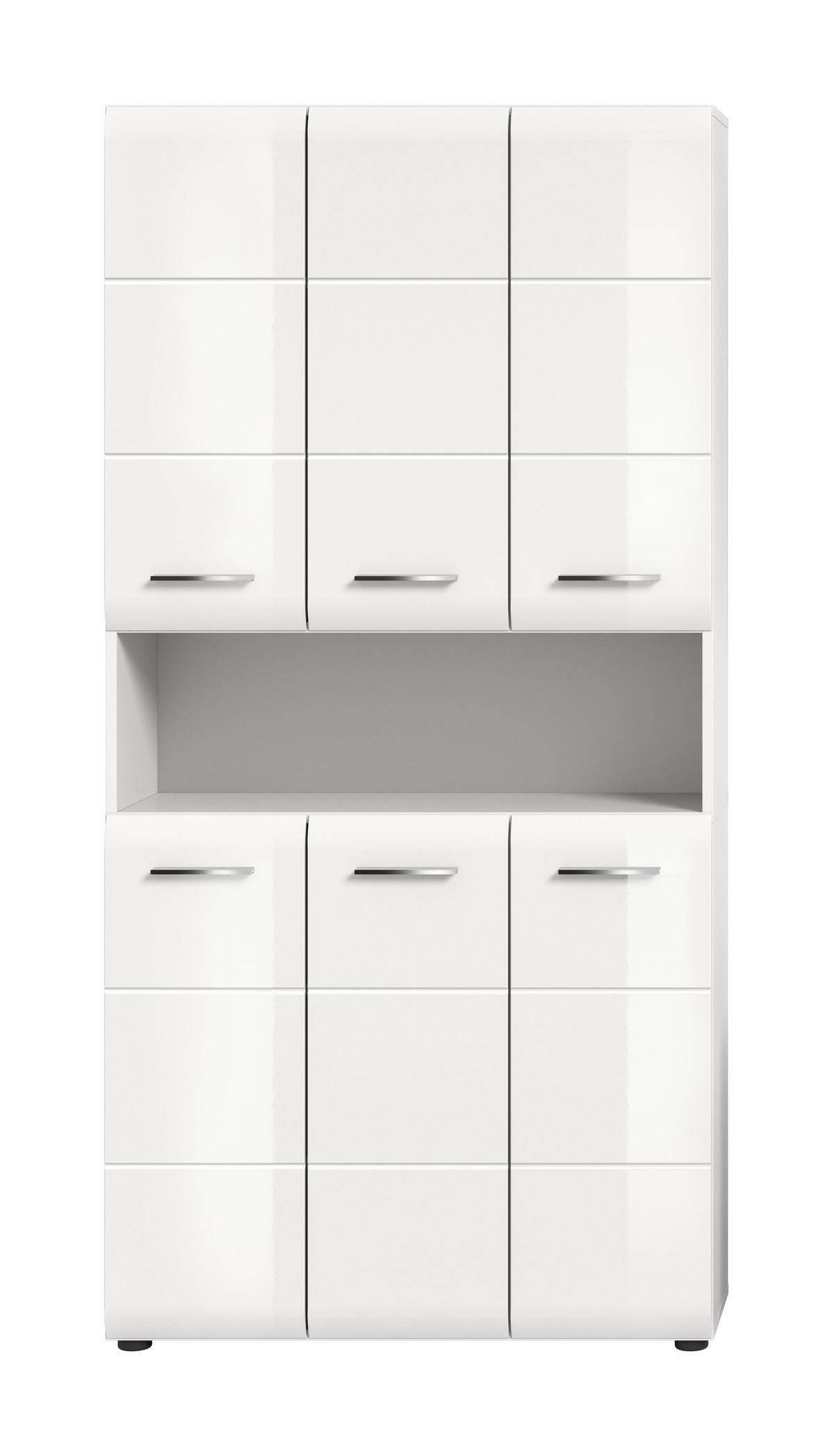 MEHRZWECKSCHRANK Alba (B/H/T: ca. 90/185/30 cm) in Weiß/weiß hochglanz - Weiß, Holzwerkstoff (90/185/30cm)
