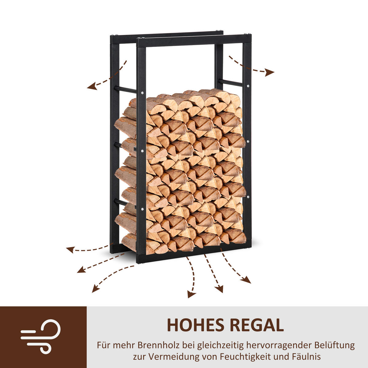 KAMINHOLZREGAL, Stahl, Schwarz, 60L x 25B x 100H cm - Schwarz, Metall (25/100/60cm) - HOMCOM