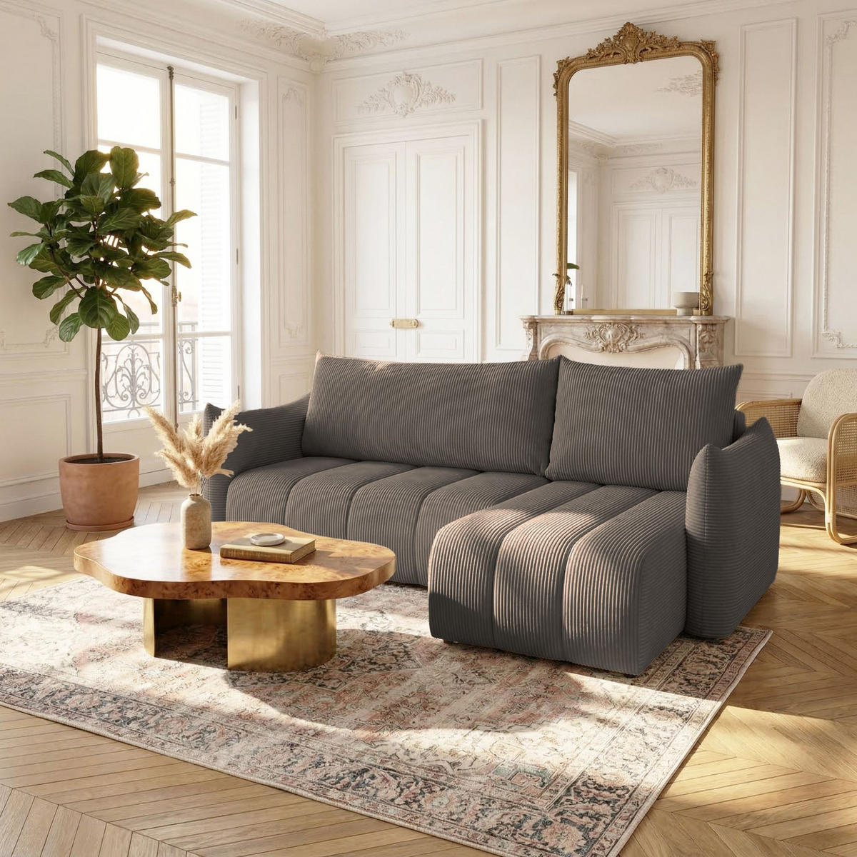 ECKSOFA Ontario Xs Mit Schlaffunktion - Braun, Holzwerkstoff/Textil (226/154cm) - Fun Möbel