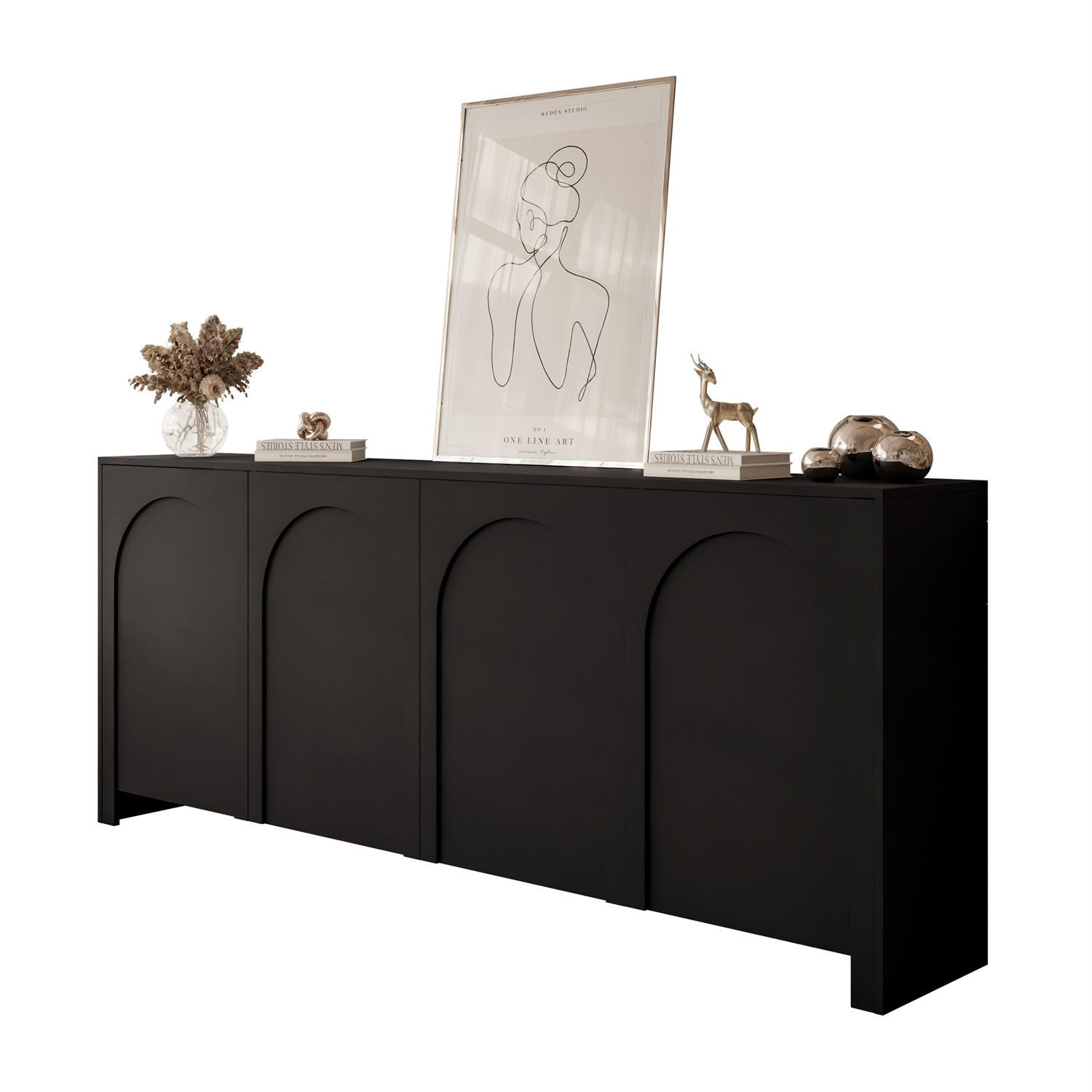 SIDEBOARD ARIADNA schwarz viertürig - Schwarz, Holzwerkstoff (204/83/35cm)