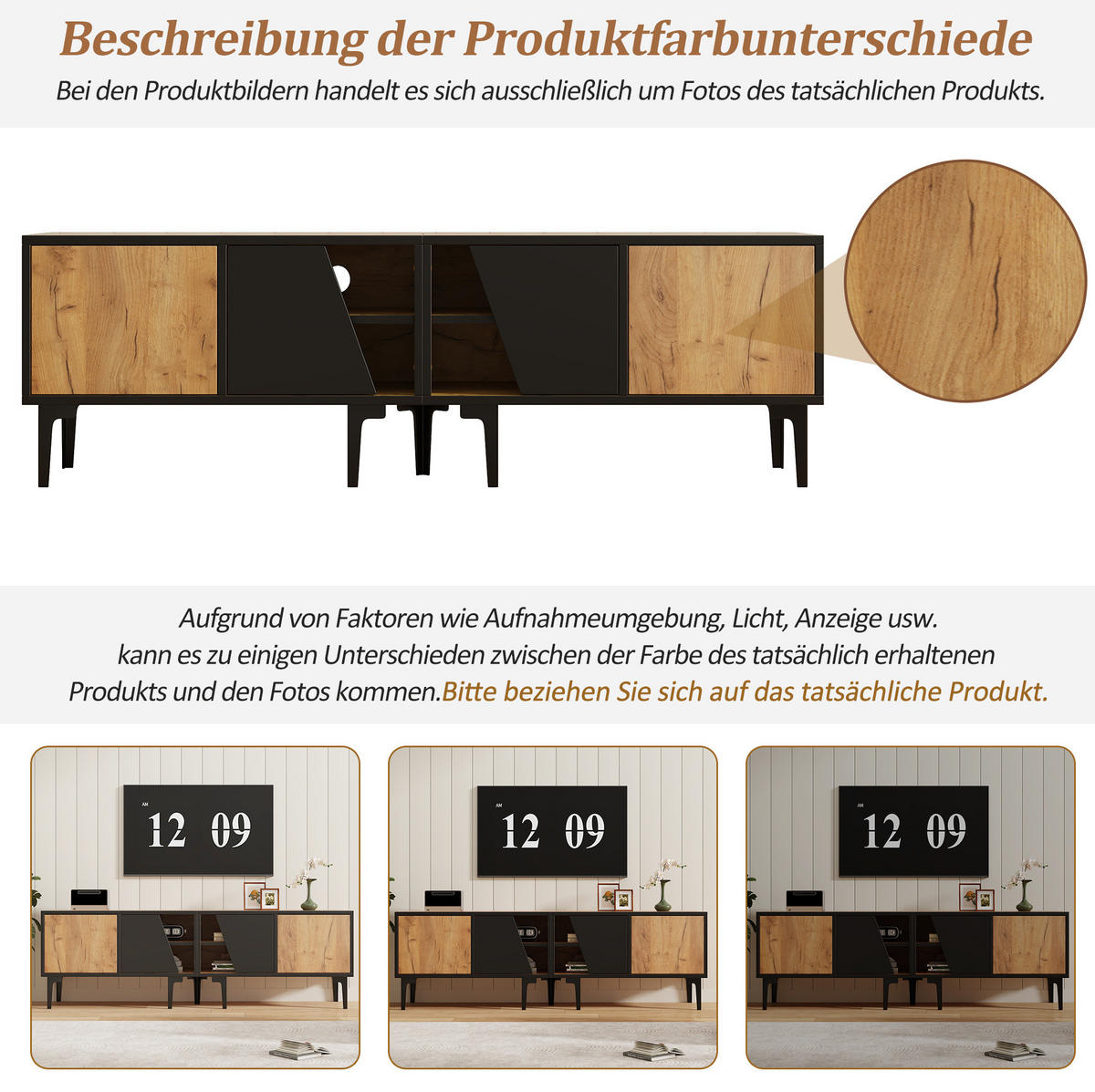 LOWBOARD 160/36,5/45 cm aus Spanplatte mit 4 Fächern und 7 Stützbeinen Naturfarben/Schwarz - Hellbraun, Holzwerkstoff (160/45/36.5cm) - Modenvie