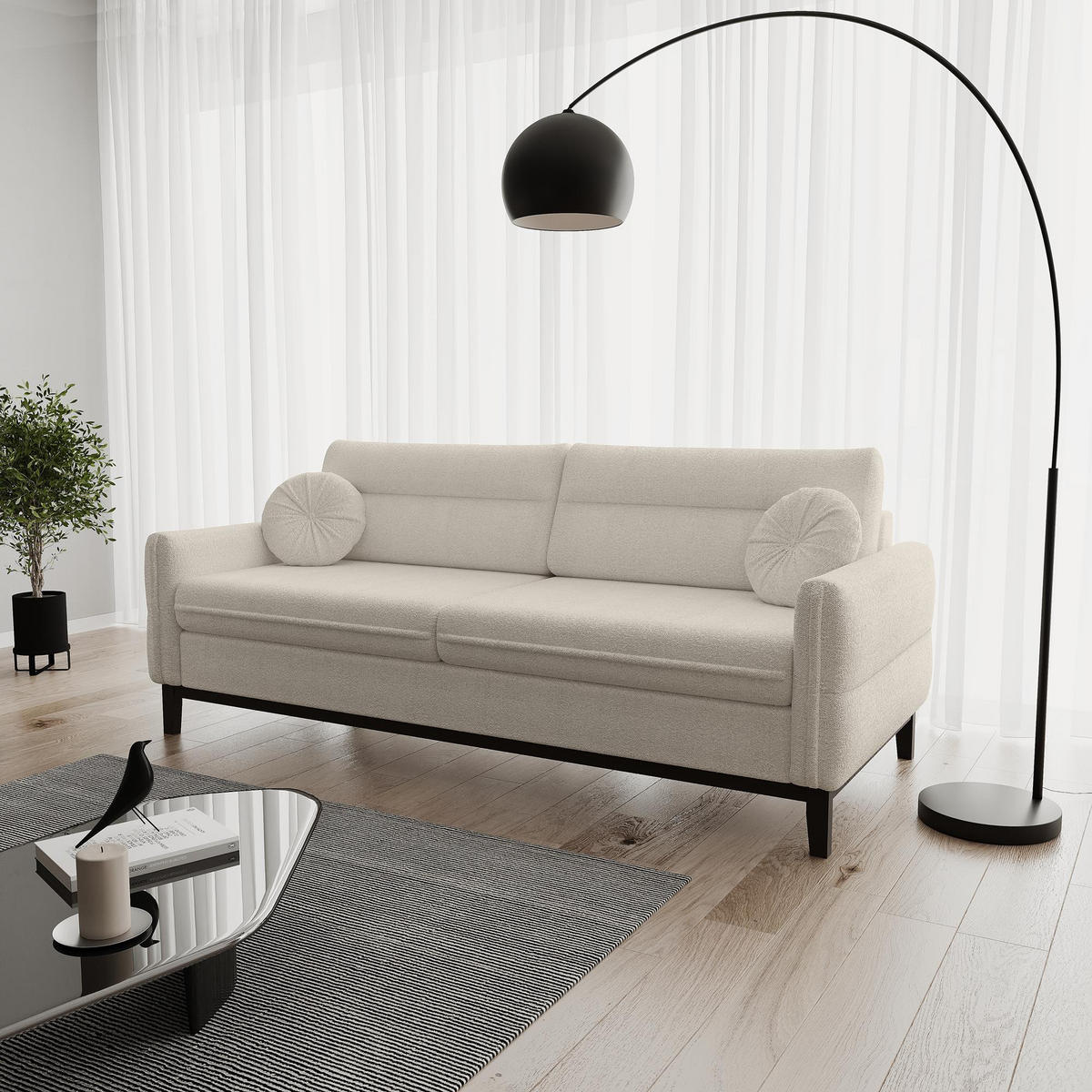 SITZGARNITUR Belweder, zwei Sofas+Sessel, Beige, Bouclé - Wengefarben/Beige, Holz/Textil (268/95/94cm) - Beautysofa
