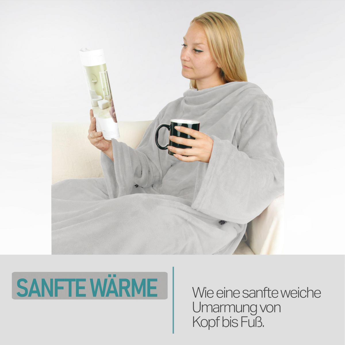 KUSCHELDECKE MIT ÄRMELN 130 x 180 cm Grau - Hellgrau, Textil (180/130cm)