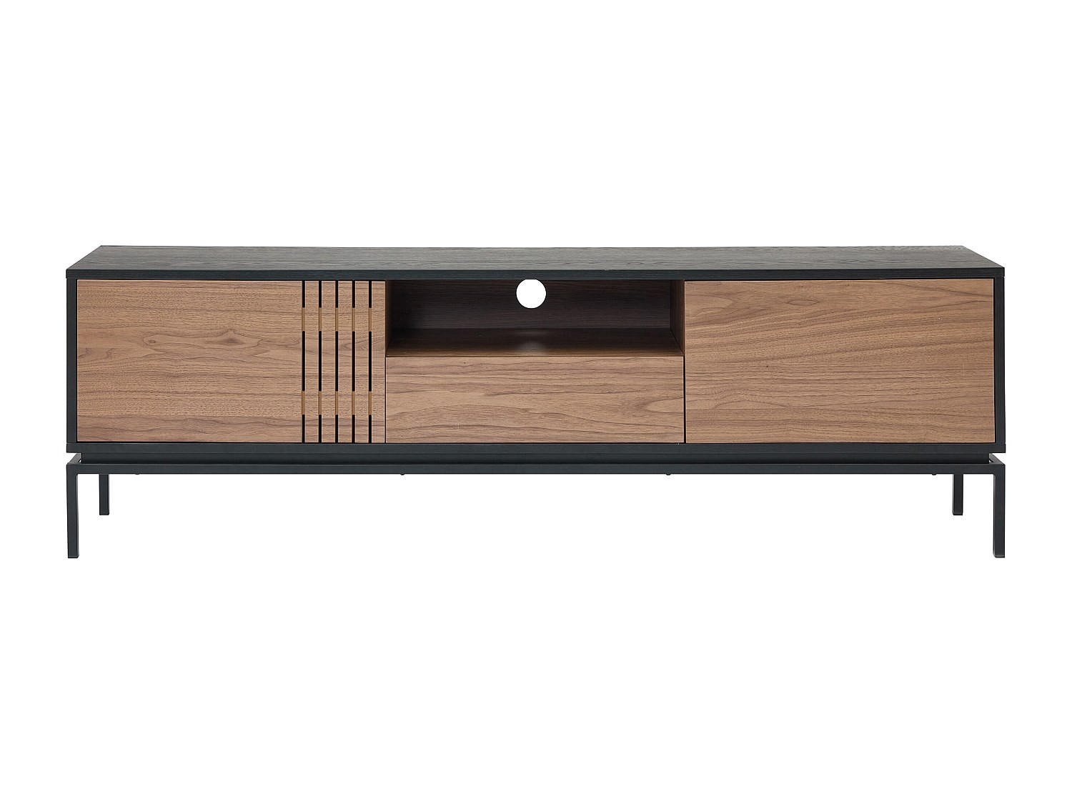 TV-BOARD - 180 cm x 40 cm - Metall, Holz, Platte - Schwarz, Naturfarben Dunkel - ZINORI - Schwarz/Naturfarben, Holz/Metall (180/55/40cm) - Vente-Unique