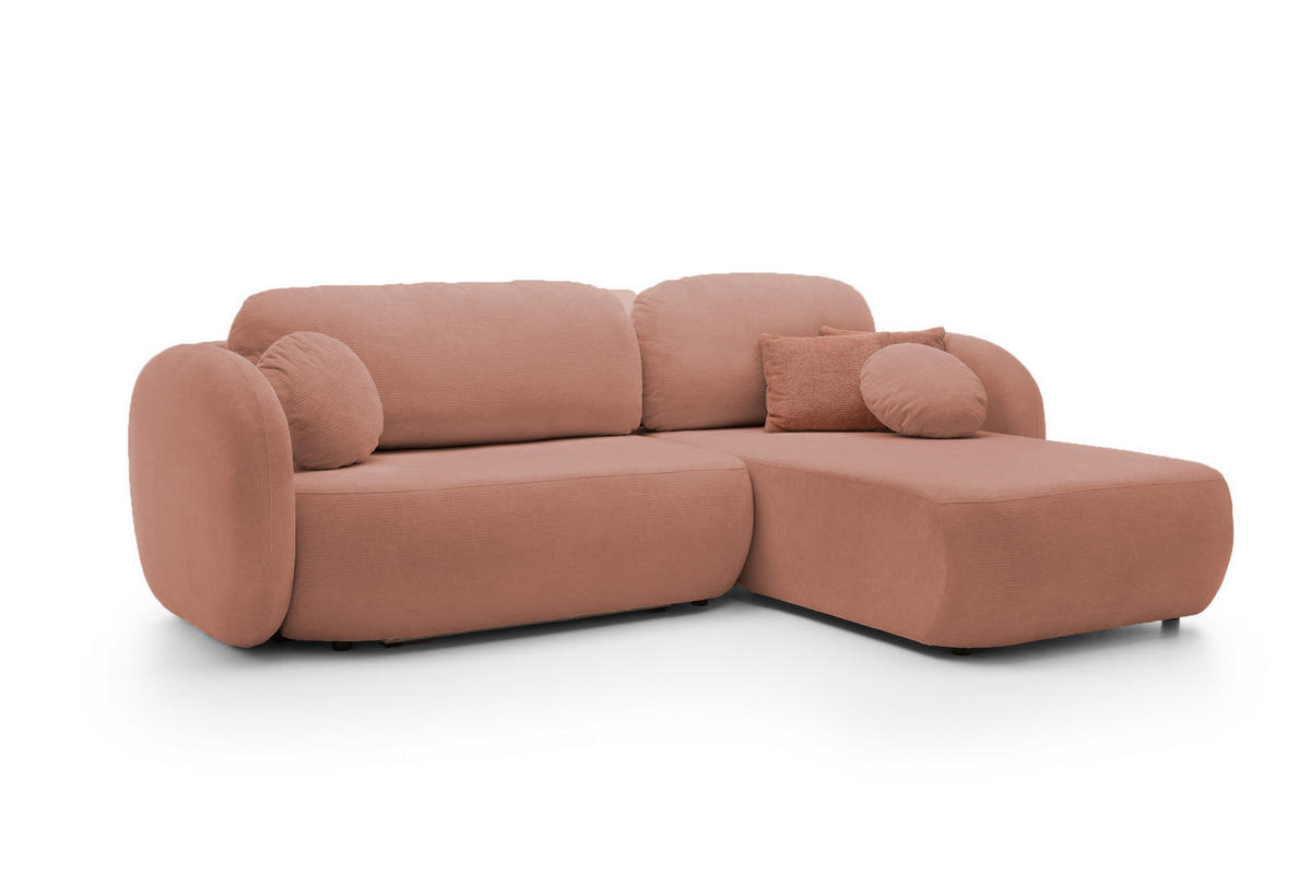 ECKSOFA OLIO L-Form Schlaffunktion mit Bettkasten, lose Rückenkissen, freistehend, RECHTS 248x174 cm Rose - Rosa, Holz/Textil (248/174cm) - DomoHome