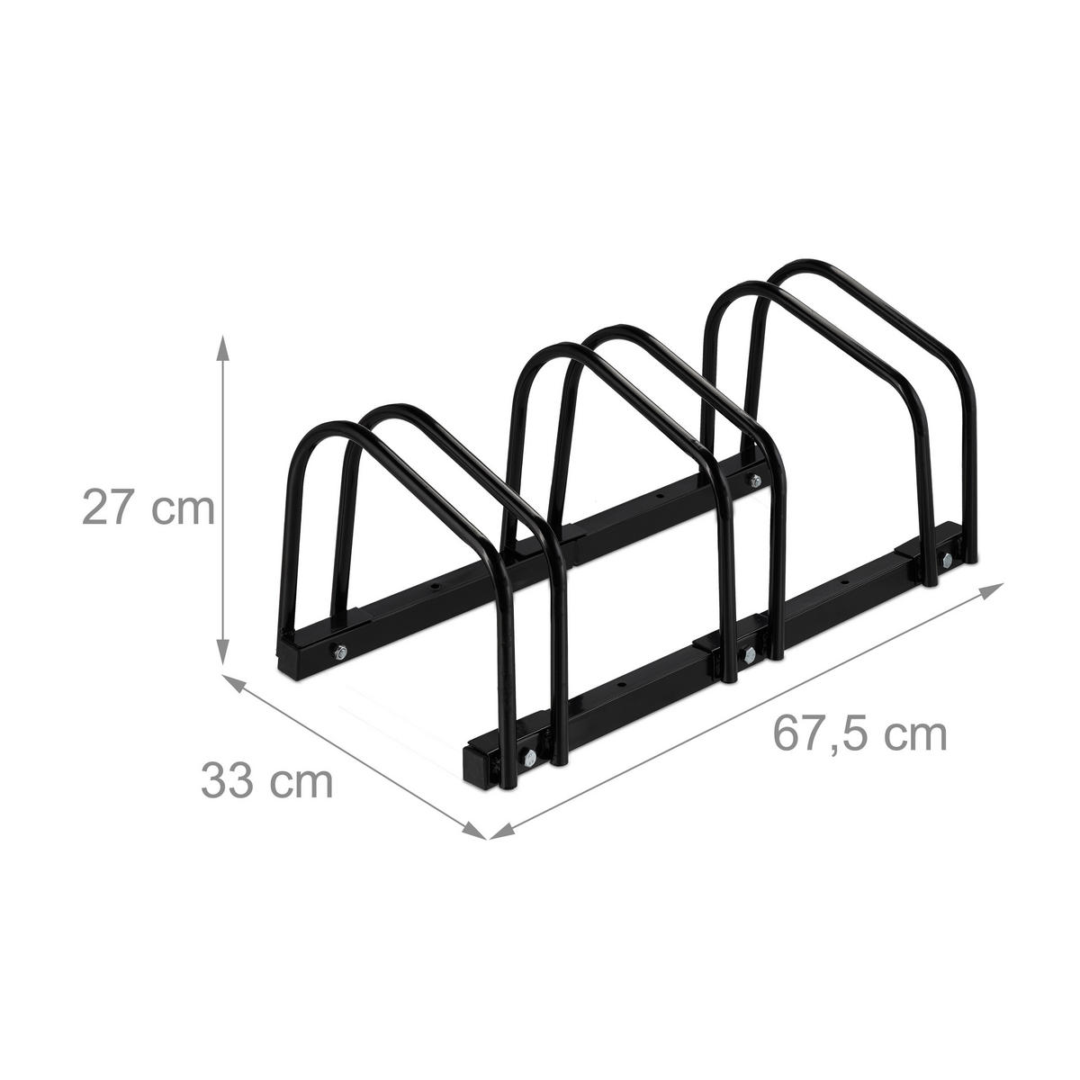 FAHRRADSTÄNDER Schwarz für 3 Fahrräder - Schwarz, Metall (67.5/27/33cm) - Relaxdays
