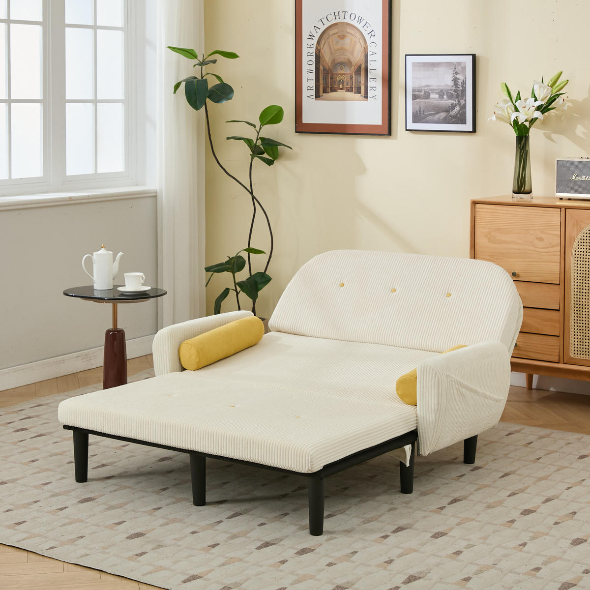 SCHLAFSOFA 133,5/77/85 cm Elfenbein Cord mit Stauraum - Ecru, Textil (77/85/133.5cm) - Oxeza