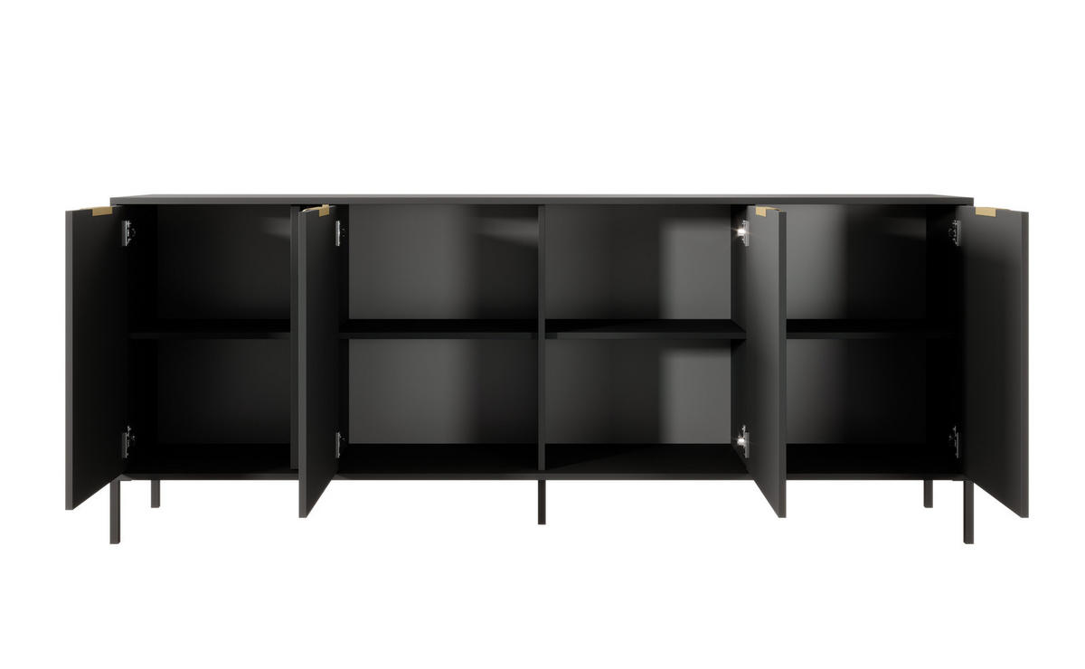 SIDEBOARD Valdi E 203 cm Anthrazit / Gold - mit 4 Türen - Anthrazit/Gelb, Holz/Holzwerkstoff (203/81/39cm) - Ravio