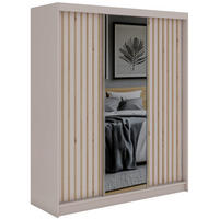 SCHWEBETÜRENSCHRANK mit Spiegel und Schubladen LAOS - 180 - Kaschmir - Eiche Artisan Lamellen - Kaschmir/Alufarben, Holzwerkstoff/Metall (180/216/61cm) - MKS