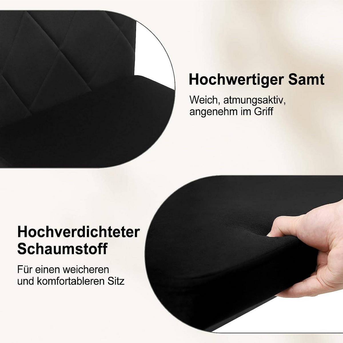 ESSZIMMERSTUHL 4er Set, Samtbezug, Schwarz - Schwarz, Leder/Kunststoff (42/94.5/59cm) - Woltu