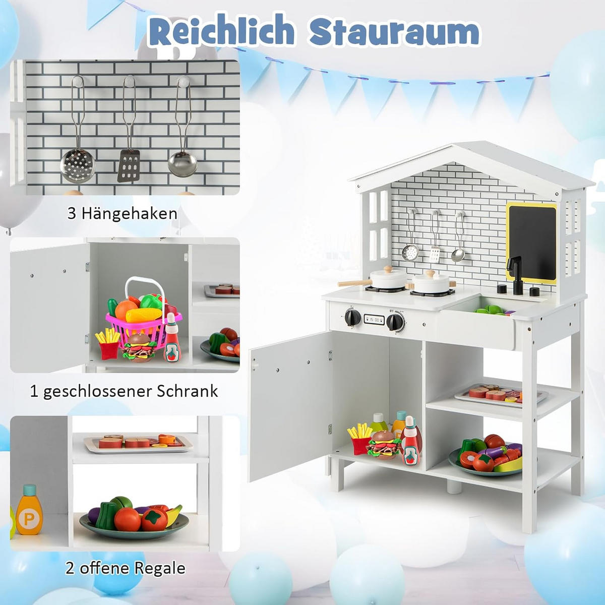SPIELZEUGKÜCHE Weiß - Weiß, Holz (62/90/33cm) - COSTWAY