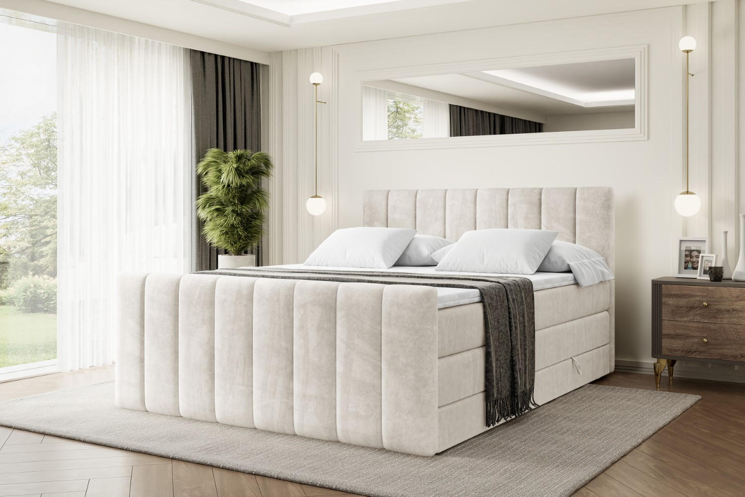 BOXSPRINGBETT OTTA-Z KING - 120x200 - H3/H4 - Creme - Creme, Holzwerkstoff (120/200cm) - ALTDECOR