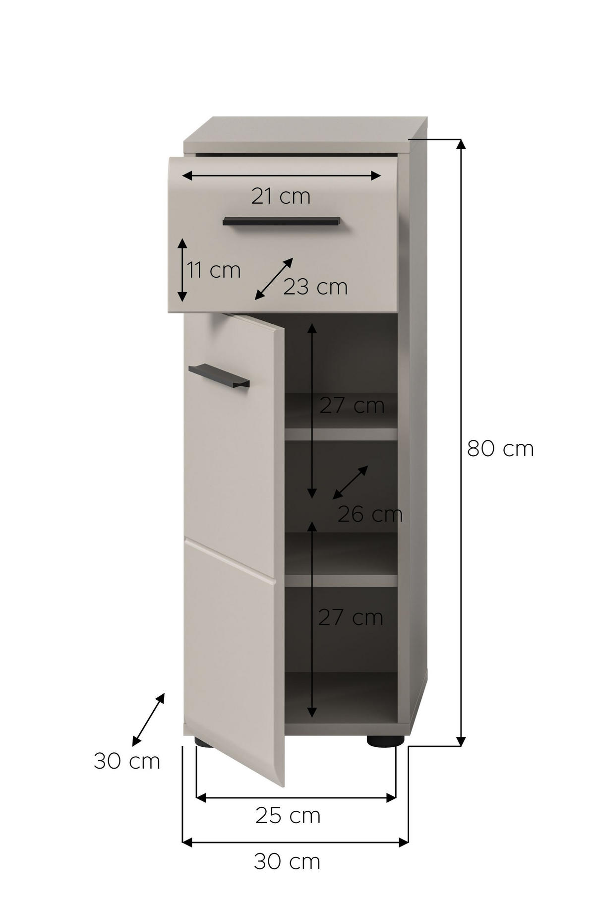 BADSCHRANK halbhoch Alba (B/H/T: ca. 30/80/30 cm) in Kaschmir/Kaschmir matt - Kaschmir, Holz (30/80/30cm)