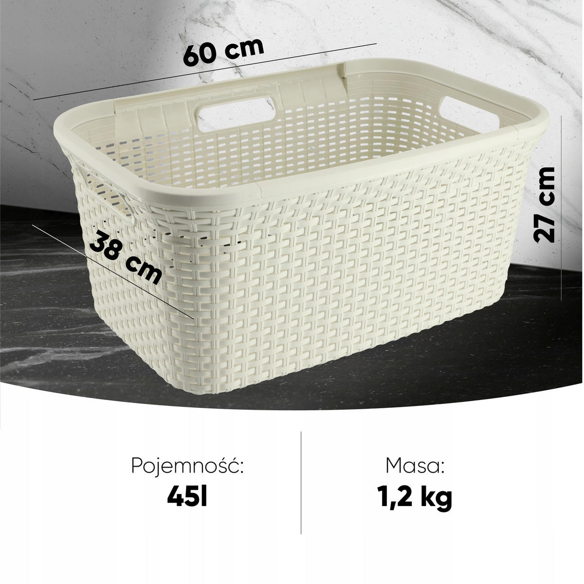 WÄSCHEKORB 45L, Creme - Creme, Kunststoff (60/38cm) - KADAX