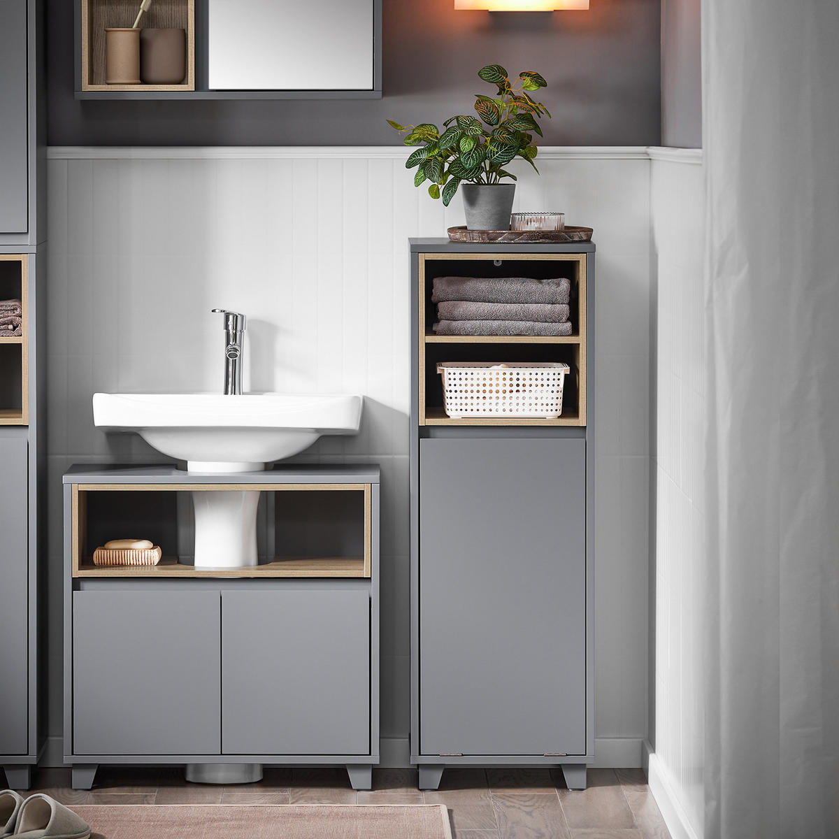 WÄSCHESCHRANK Dunkelgrau - Grau, Holzwerkstoff (35/105/30cm) - SoBuy
