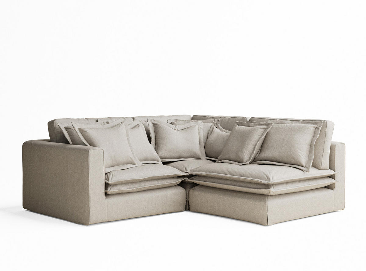ECKSOFA Amalfi Beige Webstoff - Beige/Schwarz, Holz/Holzwerkstoff (238/222cm) - Maison de Reve