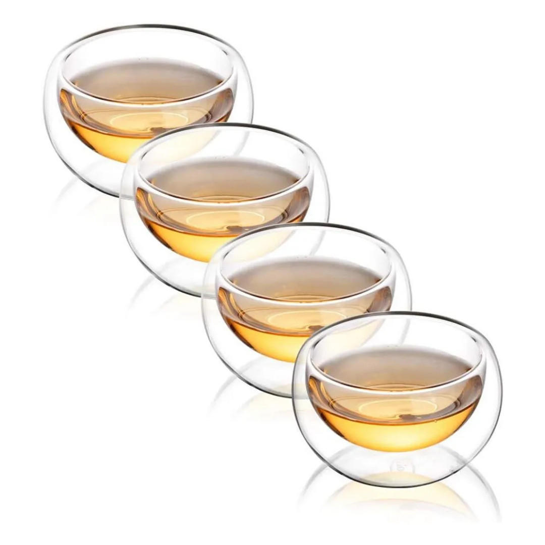 TEETASSENSET Transparent 6-tlg, doppelwandig, 80 ml, Borosilikatglas, Hitzebeständig, Glastassen, Espressotassen, Heißgetränke, Trinkgläser - Transparent, Glas (6.1/6.2/6.1cm) - JUNG