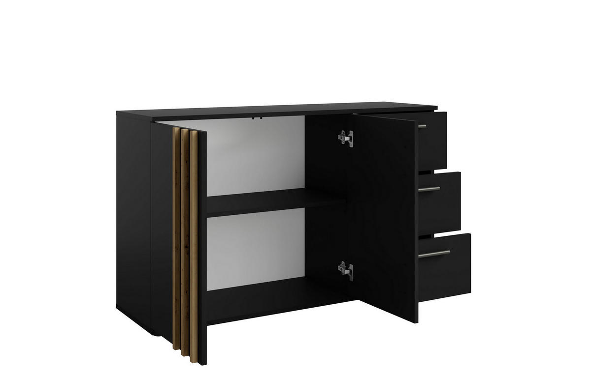 KOMMODE TECTONIC 119,8/72,7/35cm mit 3 Schubladen 2 Türen Schwarz - Schwarz, Holzwerkstoff (119.8/72.7/35cm) - MASSENO
