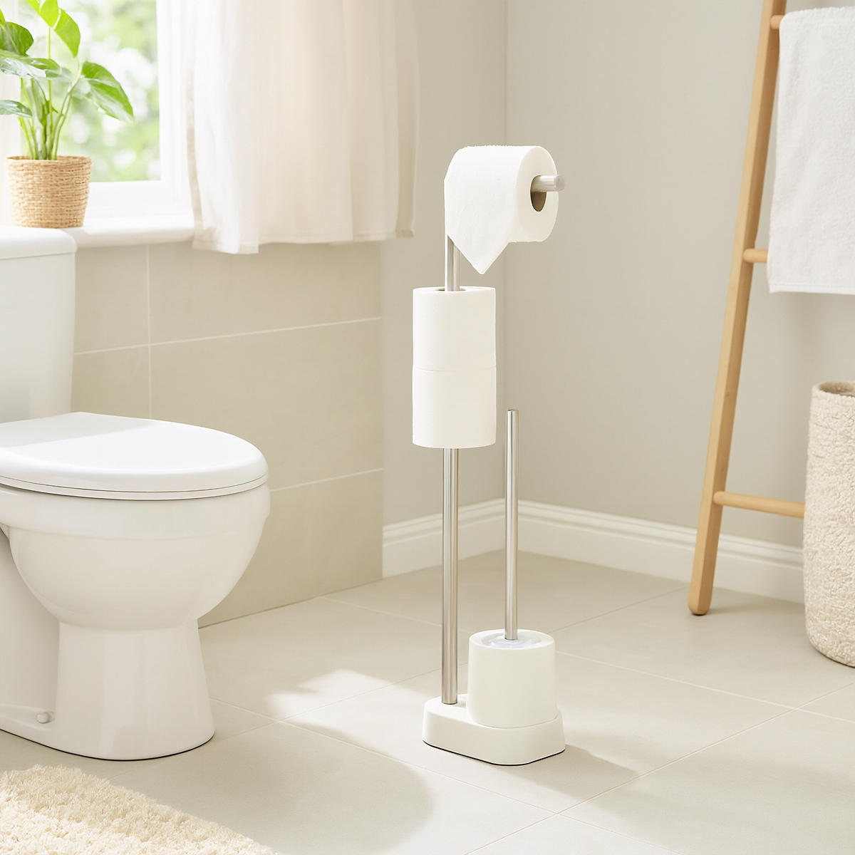 WC-GARNITUR - Weiß, Kunststoff/Metall (13/65.5/16cm) - Relaxdays