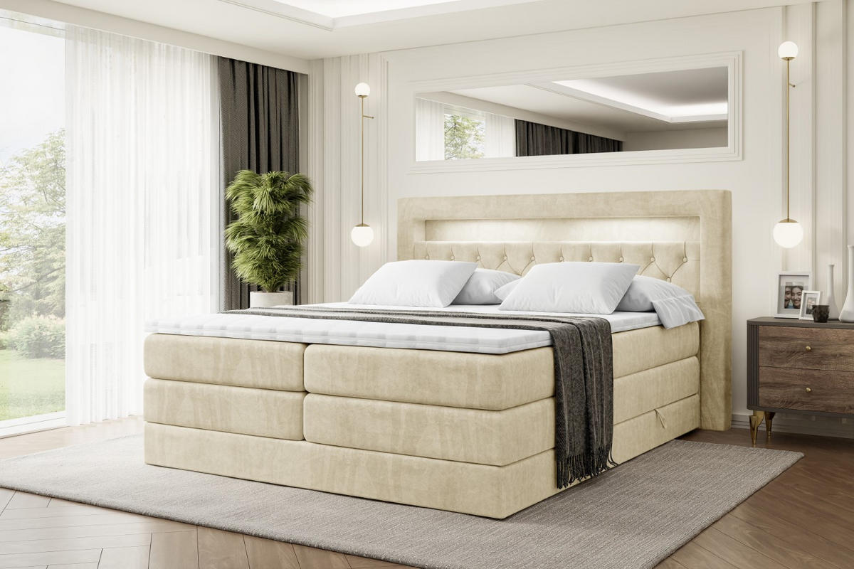 BOXSPRINGBETT NOEL GOLD KING - 180x200 - H3/H4 - Beige - Beige, Holzwerkstoff (180/200cm) - ALTDECOR