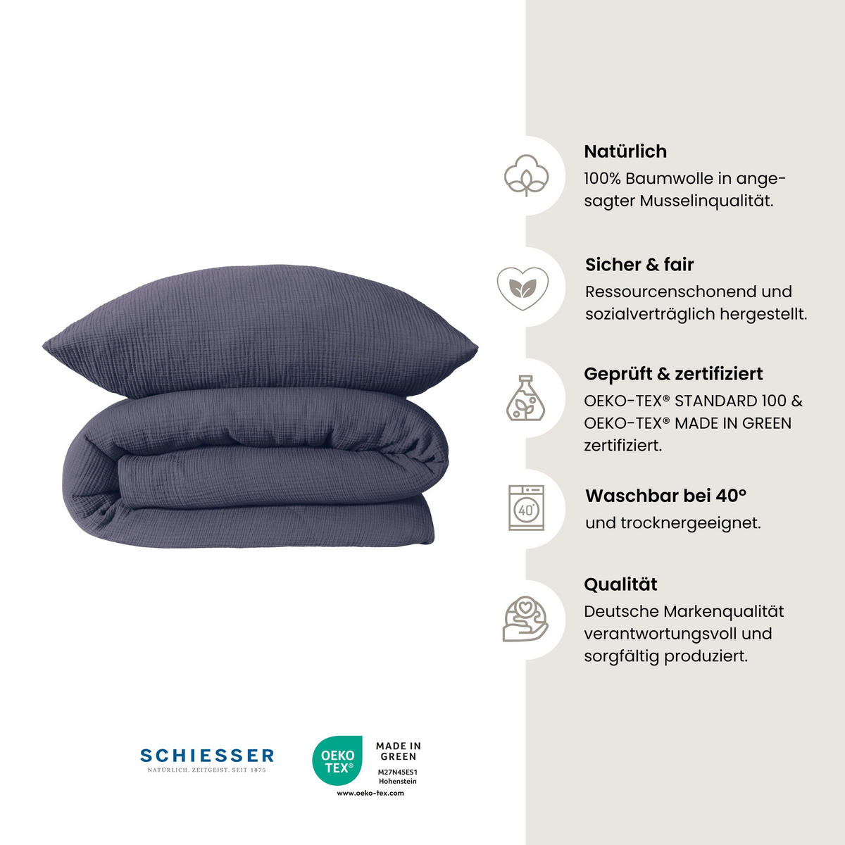 BETTWÄSCHESET Molly - Musselin - 2-teilig - 135 x 200 cm - Indigo - Dunkelblau, Textil (135/200cm) - SCHIESSER