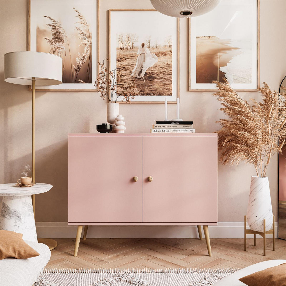KOMMODE Zweitürige HARMONY Natürlich Rosa - Rosa, Holzwerkstoff (100/85/42cm) - Lookway