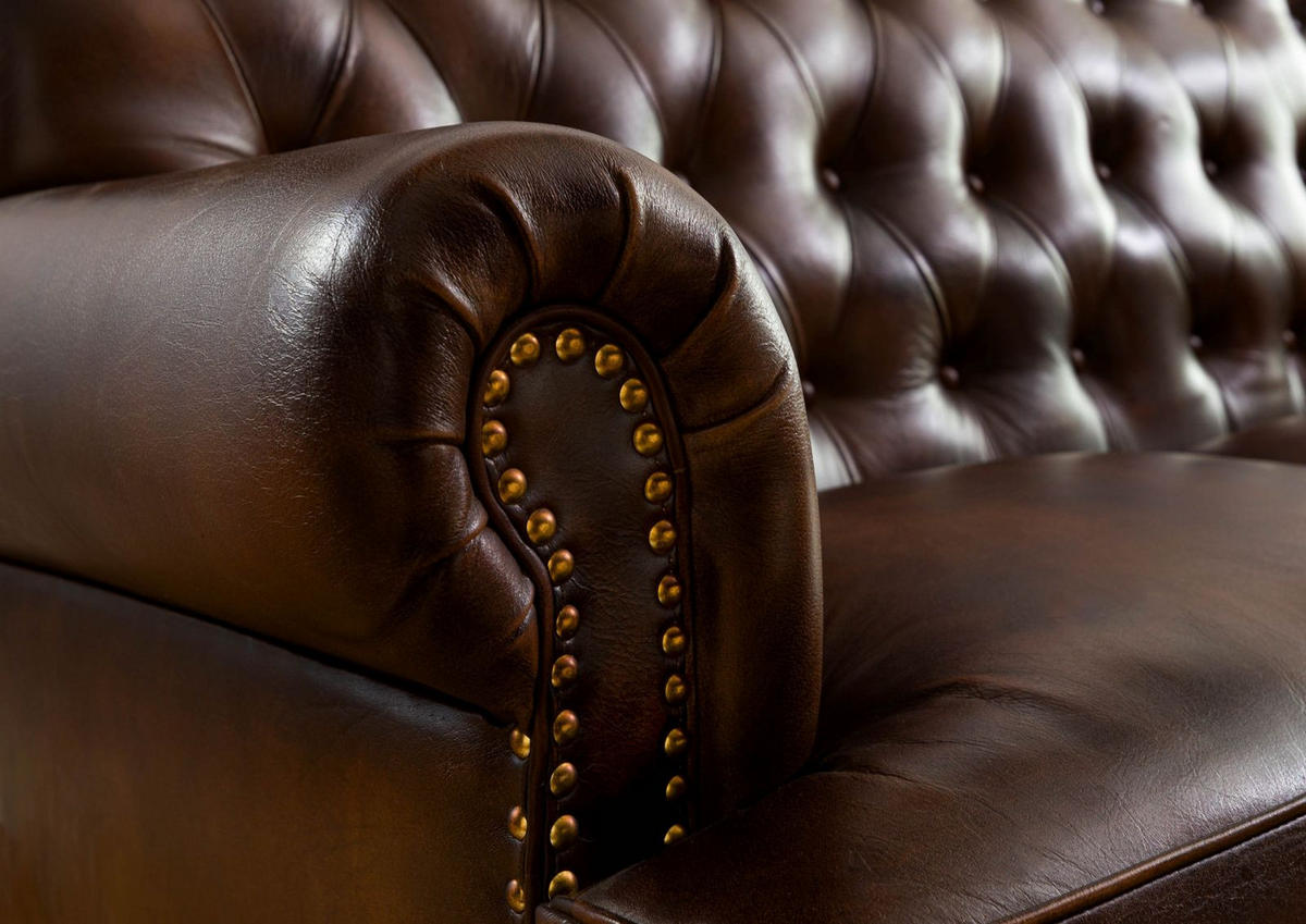 SOFA 3-Sitzer Echtleder 196x84x94 braun CHESTERFIELD #107 - Braun, Leder (196/94/84cm) - Massivmoebel24