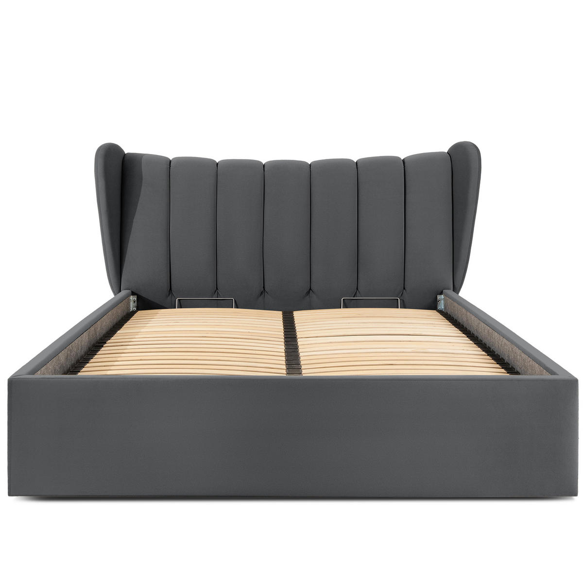 POLSTERBETT GIZO, Muschel-Design - Dunkelgrau/Schwarz, Holz/Holzwerkstoff (162/204cm) - KONSIMO®